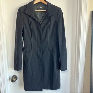 Elie Tahari Black Long Coat‎ Hidden Buttons Viscose Blend, Size Small